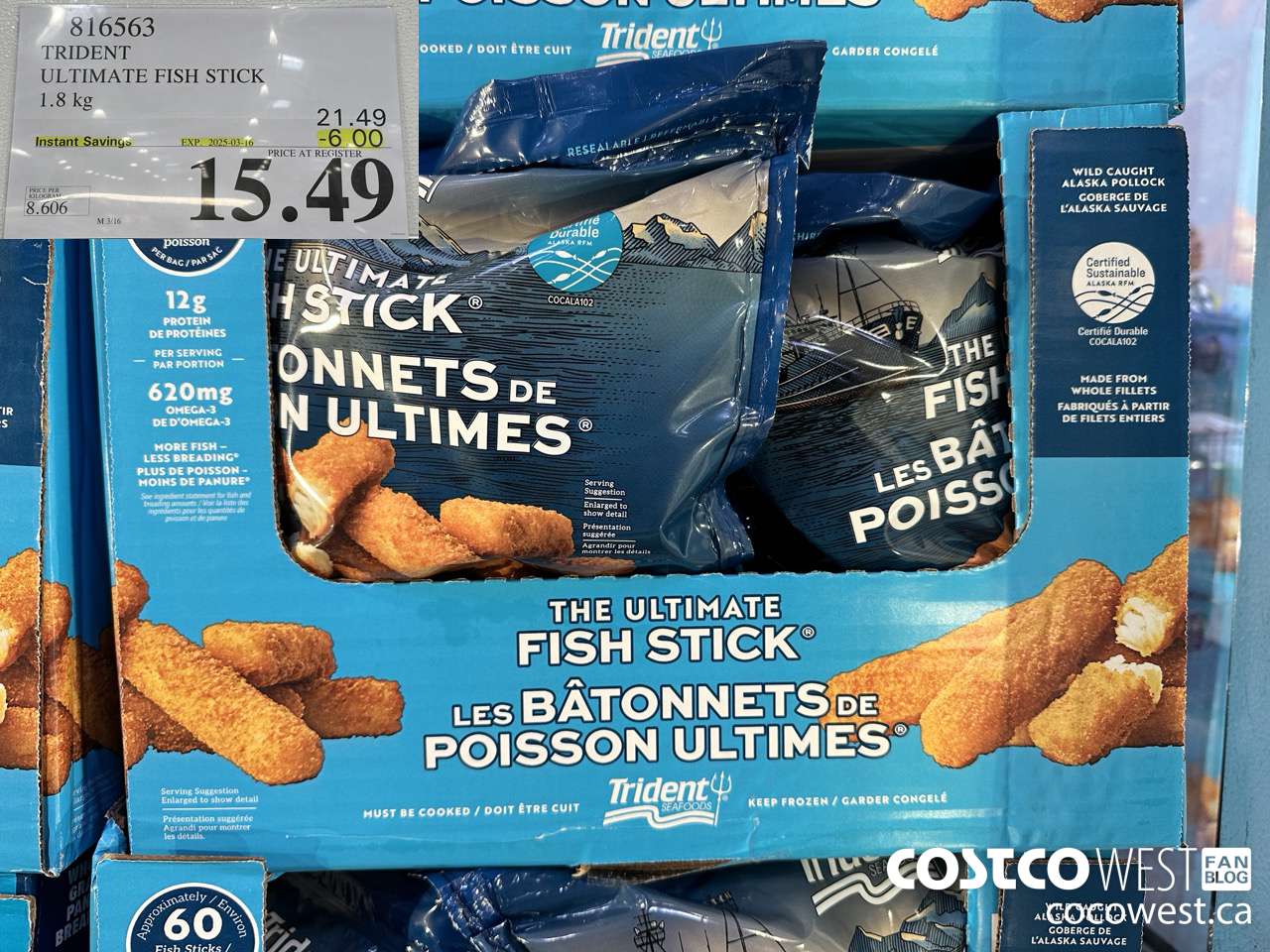 816563 TRIDENT SEAFOODS PANKO FISH STICKS 4 LB ($6.00 INSTANT SAVINGS EXPIRES ON 2025-03-16) $15.49