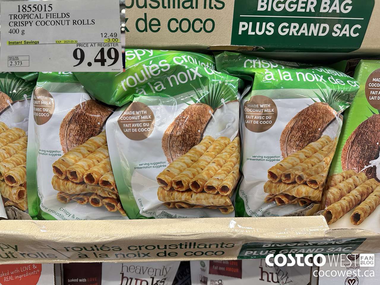 1855015 TROPICAL FIELDS CRISPY COCONUT ROLLS 400GM ($3.00 INSTANT SAVINGS EXPIRES ON 2025-03-30) $9.49