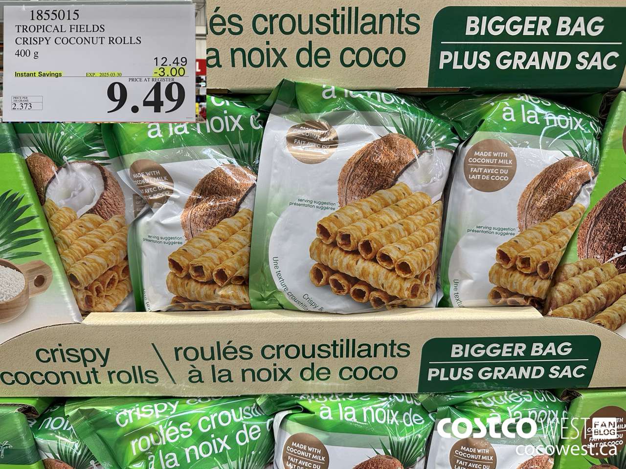 1855015 TROPICAL FIELDS CRISPY COCONUT ROLLS 400GM ($3.00 INSTANT SAVINGS EXPIRES ON 2025-03-30) $9.49