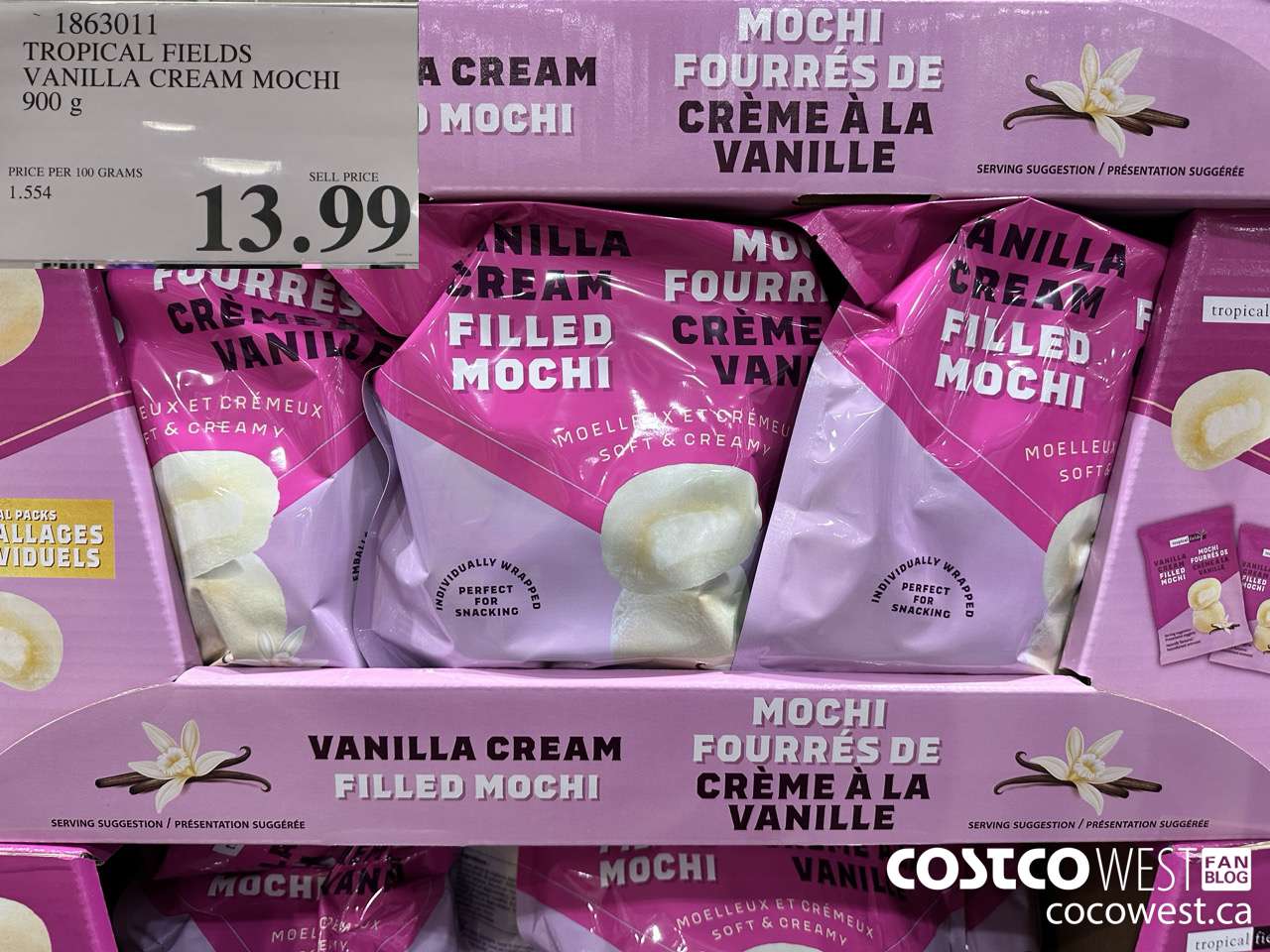 1863011 TROPICAL FIELDS VANILLA CREAM MOCHI 900G $13.99