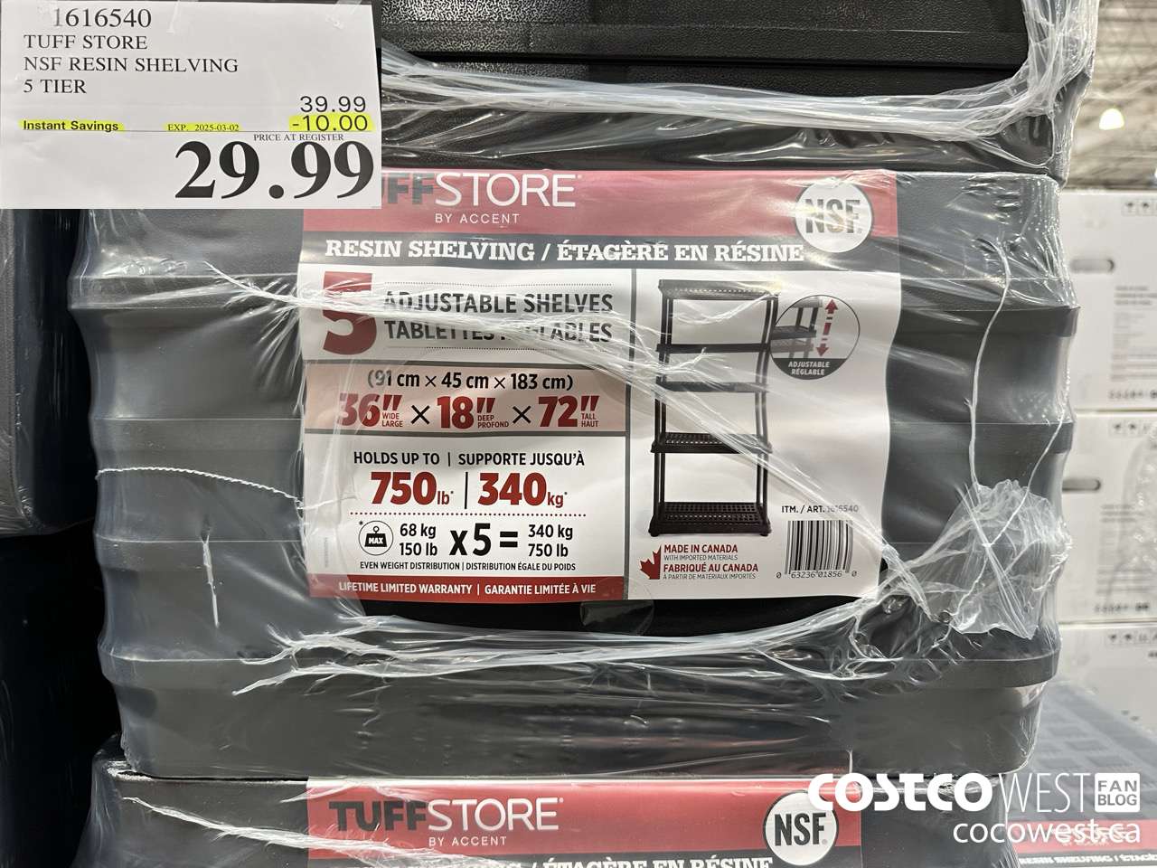 1616540 TUFF STORE NSF RESIN SHELVING 5 TIER ($10.00 INSTANT SAVINGS EXPIRES ON 2025-03-02) $29.99