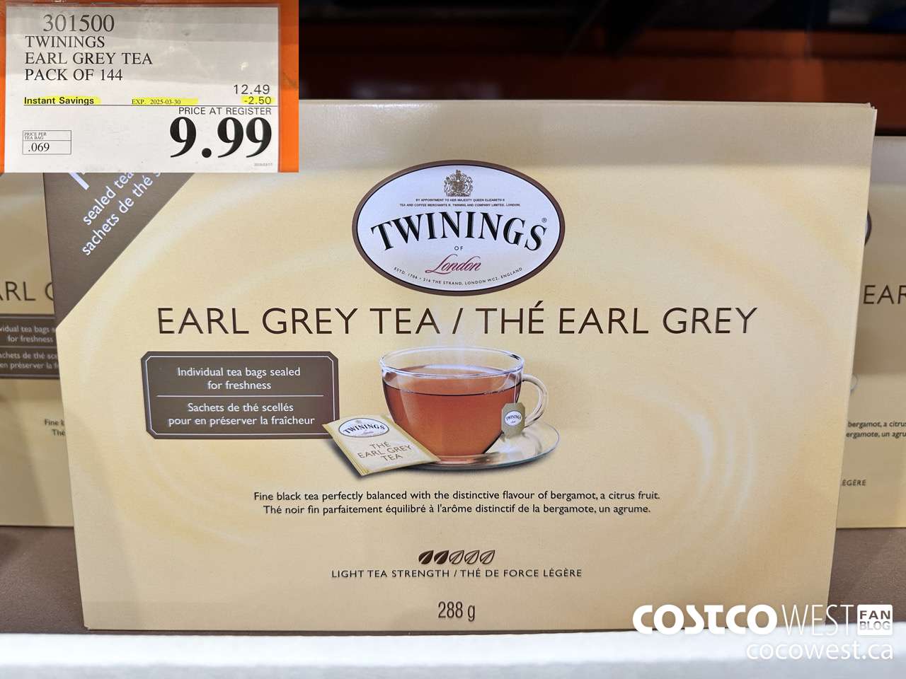 301500 TWININGS EARL GREY TEA 144 COUNT ($2.50 INSTANT SAVINGS EXPIRES ON 2025-03-30) $9.99