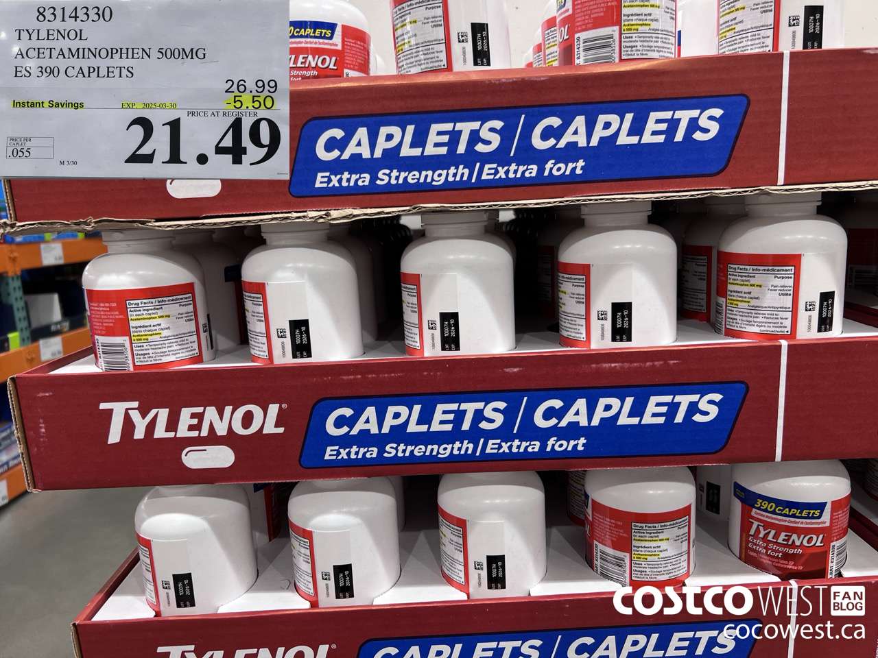 8314330 TYLENOL ACETAMINOPHEN 500MG ES 390 CAPLETS ($5.50 INSTANT SAVINGS EXPIRES ON 2025-03-30) $21.49