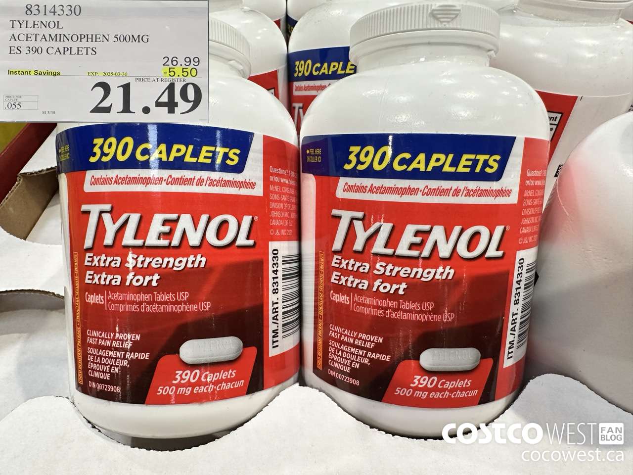 8314330 TYLENOL ACETAMINOPHEN 500MG ES 390 CAPLETS ($5.50 INSTANT SAVINGS EXPIRES ON 2025-03-30) $21.49