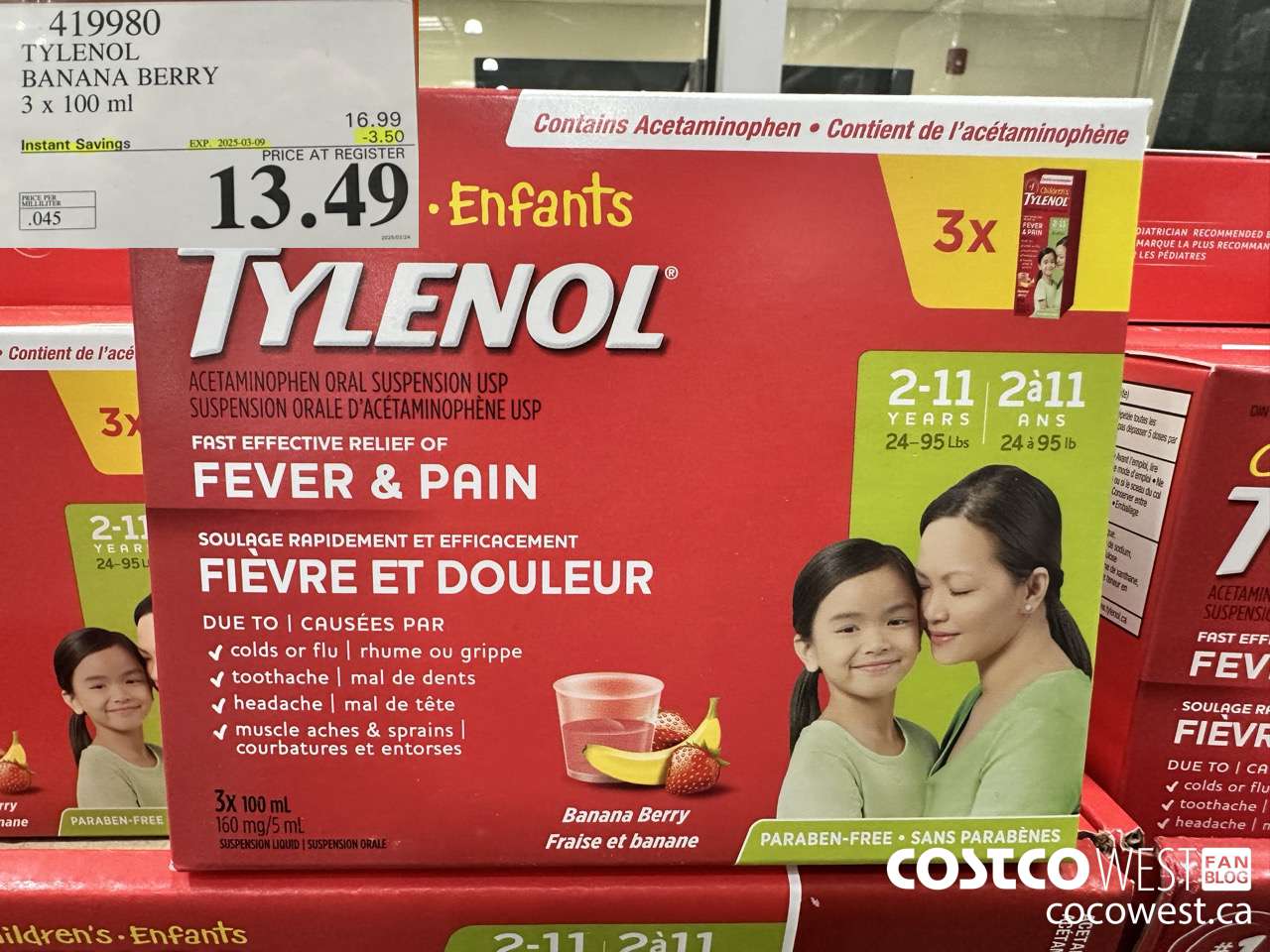 419980 TYLENOL BANANA BERRY 3 X 100ML ($3.50 INSTANT SAVINGS EXPIRES ON 2025-03-09) $13.49