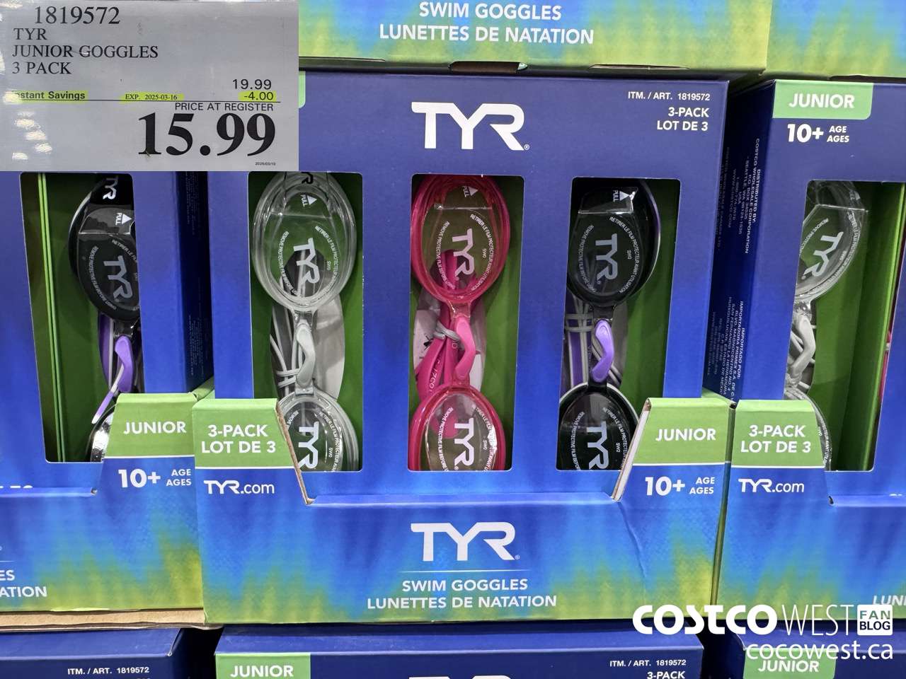 1819572 TYR JUNIOR GOGGLES 3 PACK ($4.00 INSTANT SAVINGS EXPIRES ON 2025-03-16) $15.99