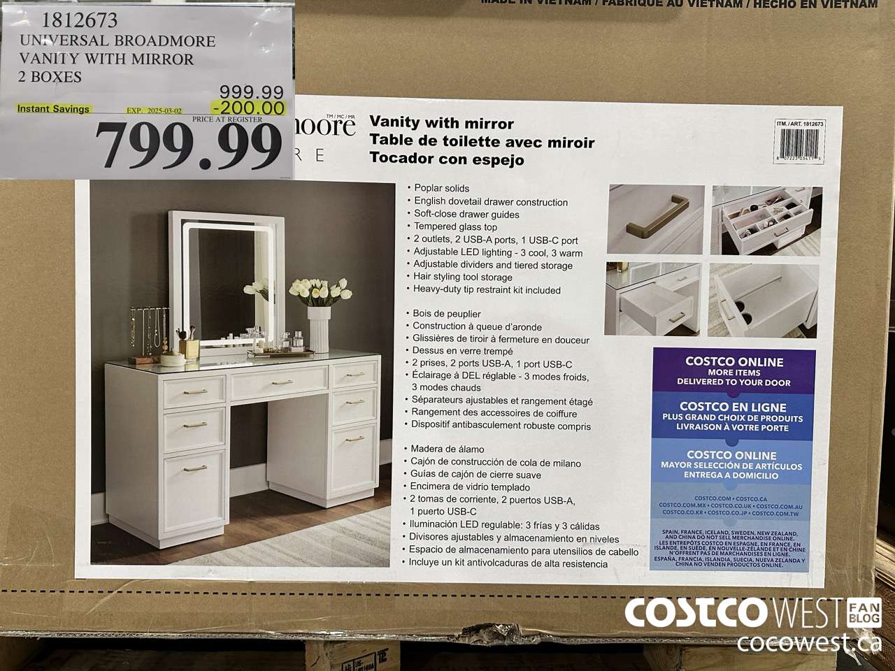 1812673 UNIVERSAL BROADMORE VANITY WITH MIRROR 1 BOX ($200.00 INSTANT SAVINGS EXPIRES ON 2025-03-02) $799.99
