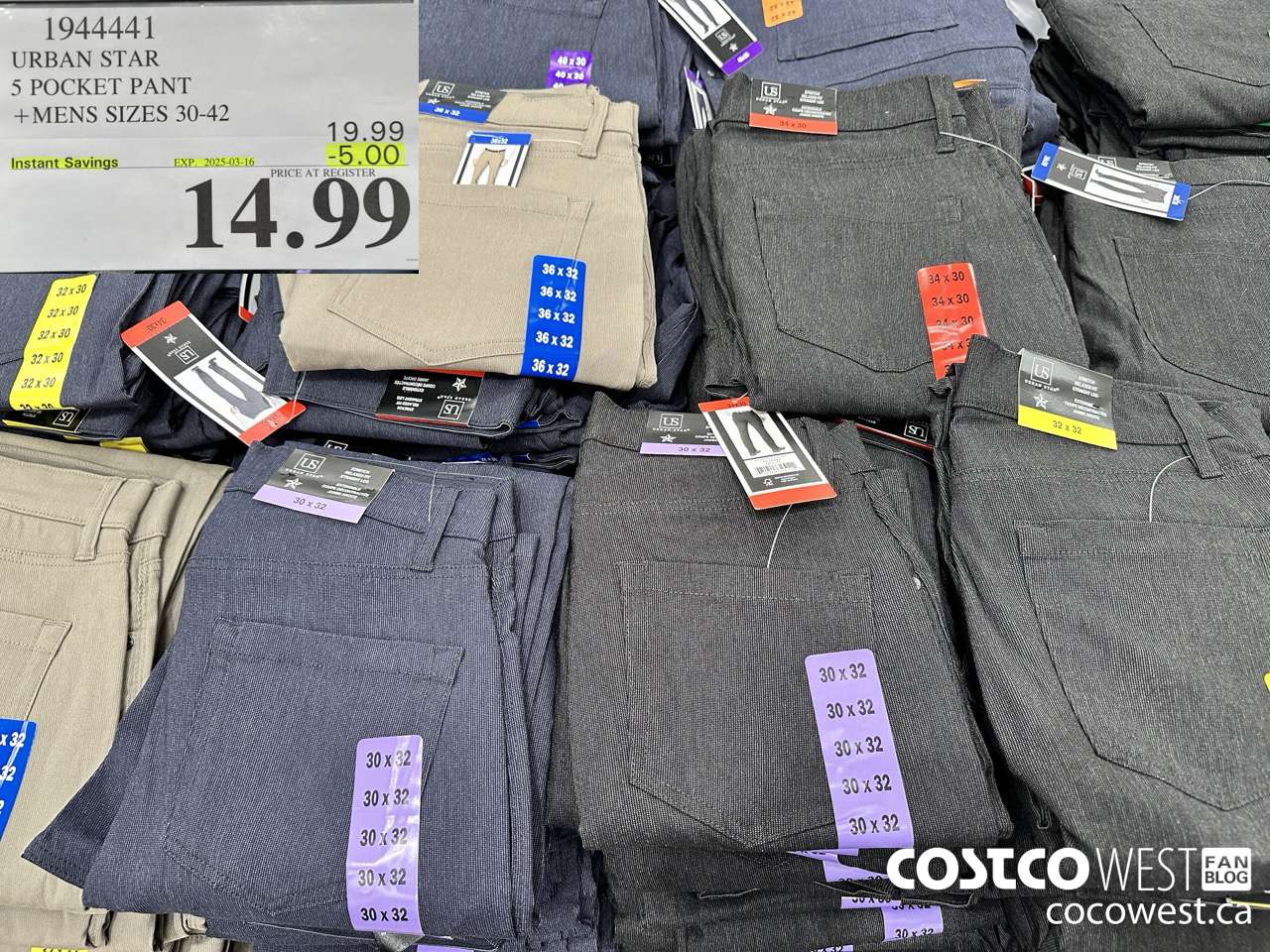 1944441 URBAN STAR 5 POCKET PANT MENS SIZSE 30-42 ($5.00 INSTANT SAVINGS EXPIRES ON 2025-03-16) $14.99