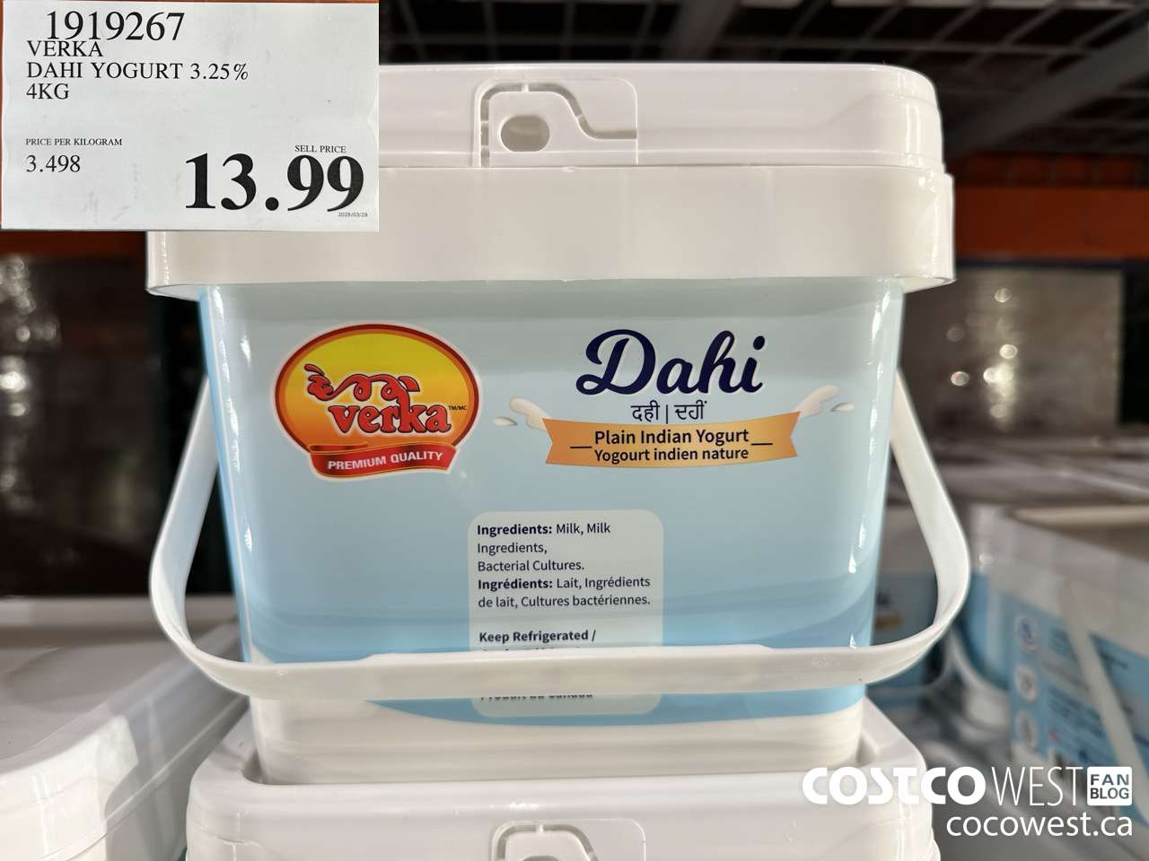 1919267 VERKA DAHI YOGURT 3.25% 4KG $13.99