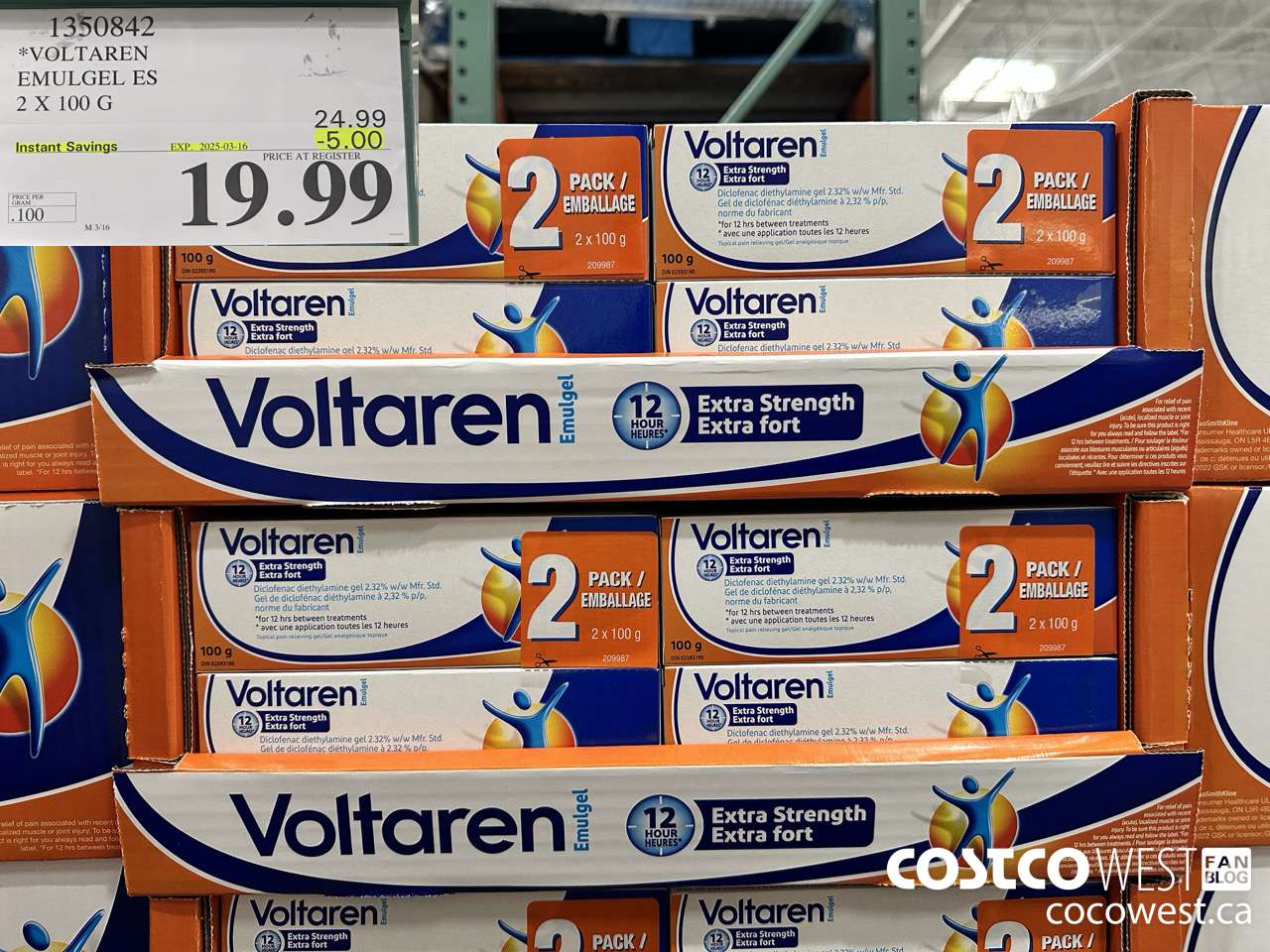 1350842 VOLTAREN EMUGEL ES 2 X 100 G ($5.00 INSTANT SAVINGS EXPIRES ON 2025-03-16) $19.99