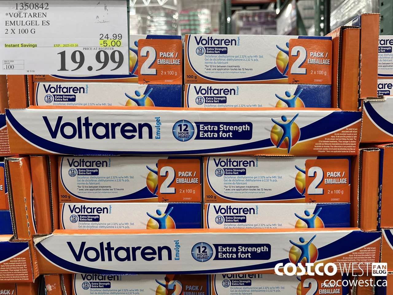 1350842 VOLTAREN EMUGEL ES 2 X 100 G ($5.00 INSTANT SAVINGS EXPIRES ON 2025-03-16) $19.99