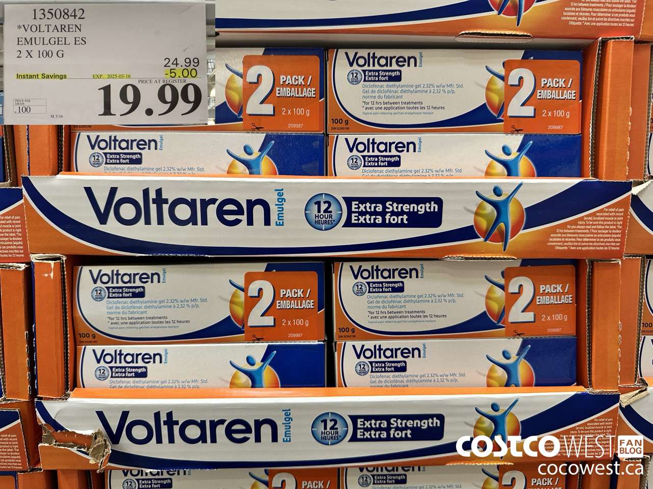 1350842 VOLTAREN EMUGEL ES 2 X 100 G ($5.00 INSTANT SAVINGS EXPIRES ON 2025-03-16) $19.99
