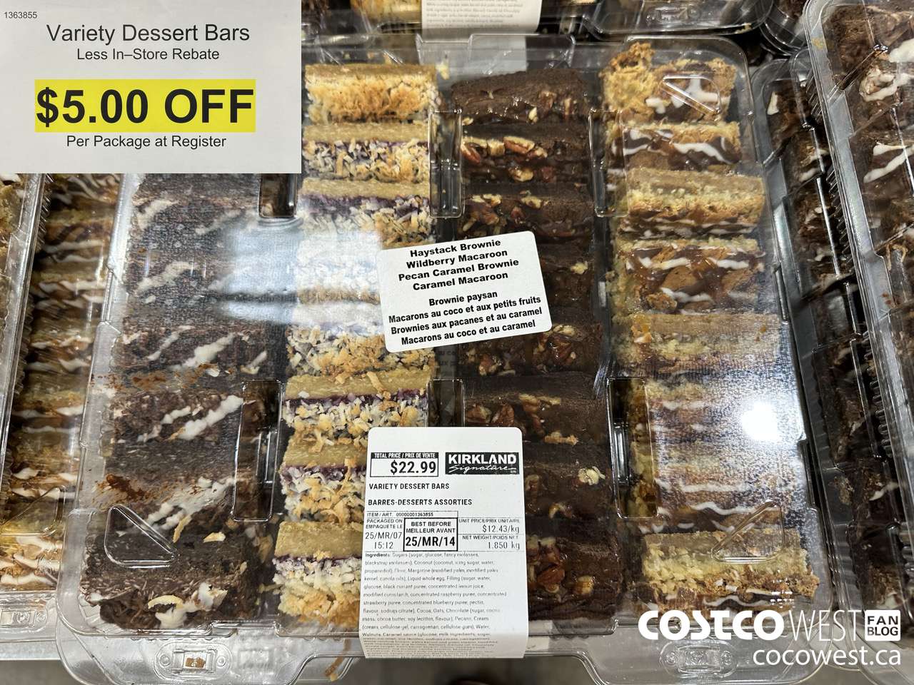 1363855 Variety Dessert Bars 1.850KG ($5.00 INSTANT SAVINGS)