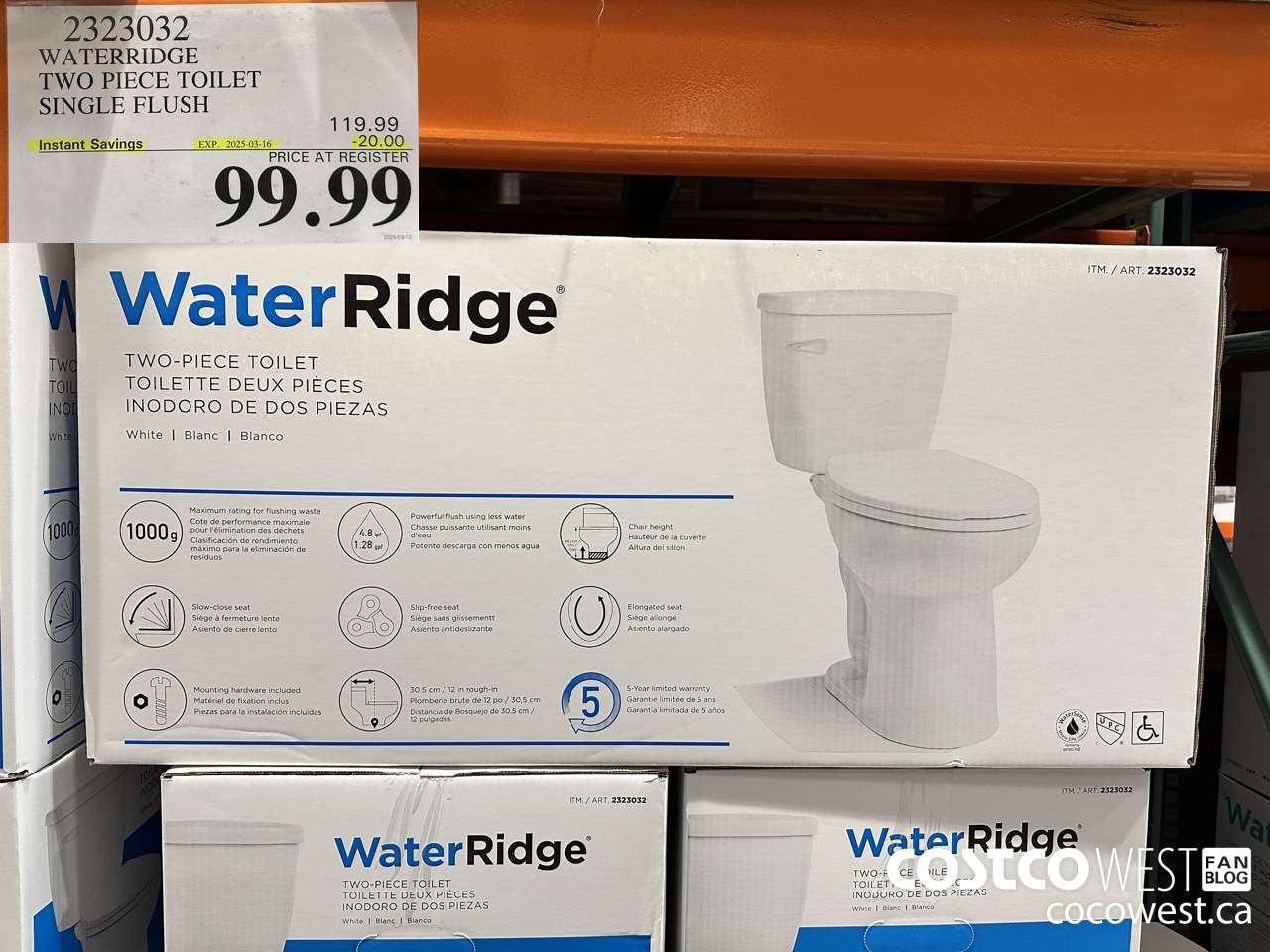 2323032 WATERRIDGE TWO PIECE TOILET SINGLE FLUSH ($20.00 INSTANT SAVINGS EXPIRES ON 2025-03-16) $99.99