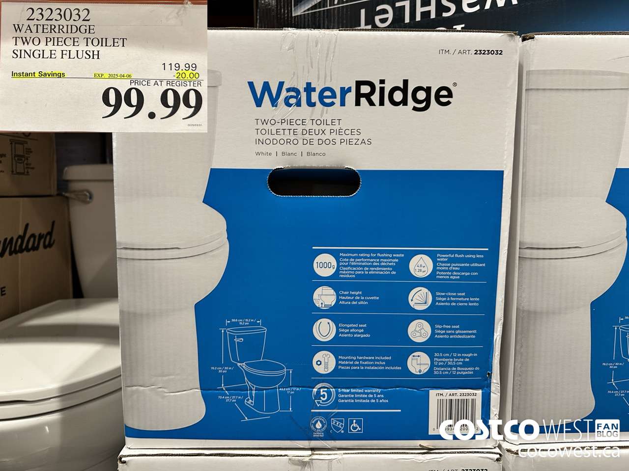 2323032 WATERRIDGE TWO PIECE TOILET SINGLE FLUSH ($20.00 INSTANT SAVINGS EXPIRES ON 2025-04-06) $99.99