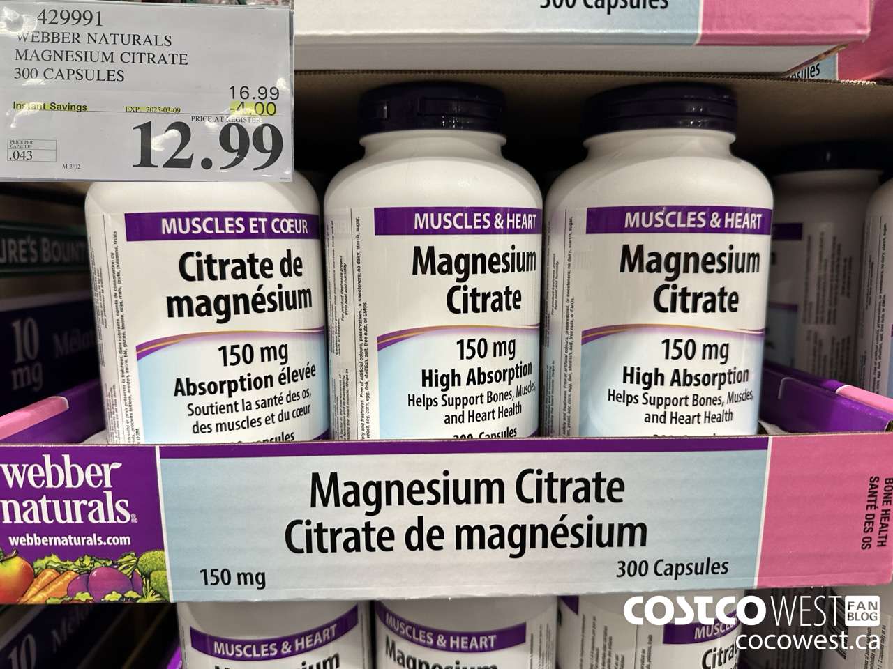 429991 WEBBER NATURALS MAGNESIUM CITRATE 300 CAPSULES ($4.00 INSTANT SAVINGS EXPIRES ON 2025-03-09) $12.99