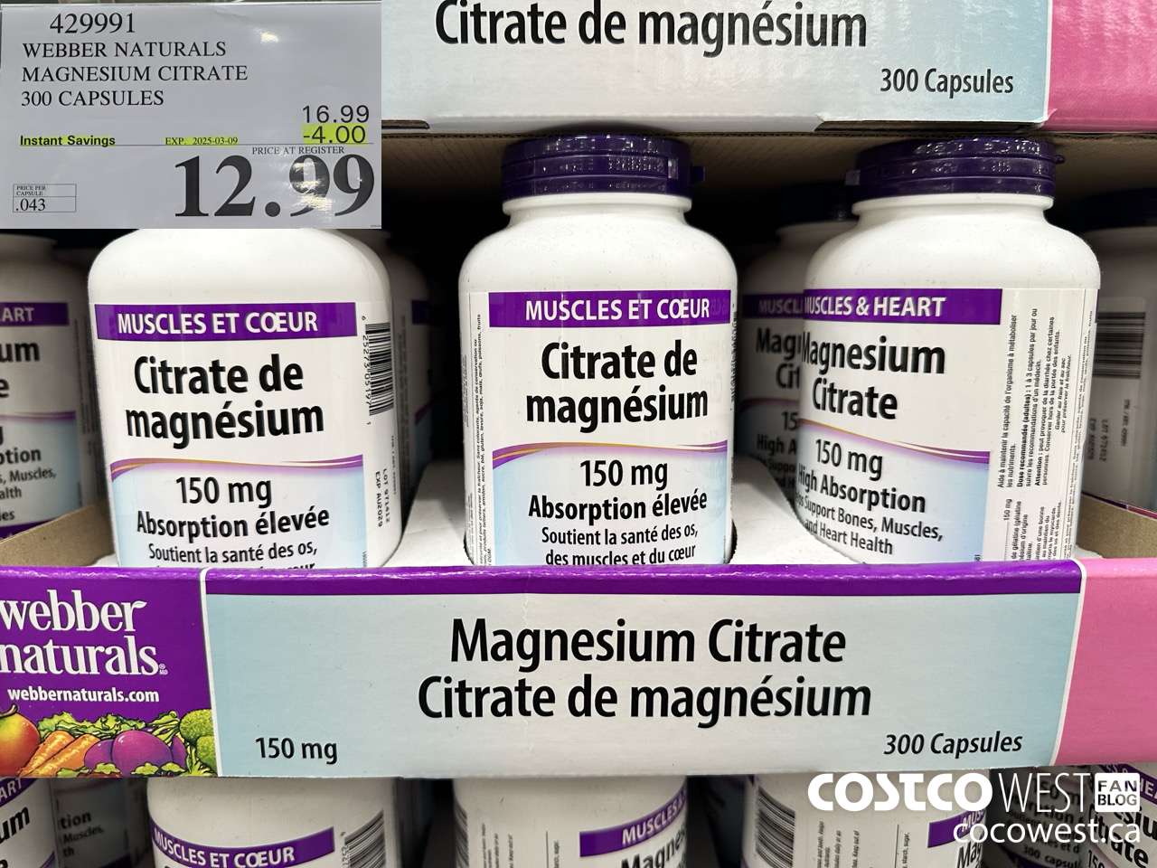 429991 WEBBER NATURALS MAGNESIUM CITRATE 300 CAPSULES ($4.00 INSTANT SAVINGS EXPIRES ON 2025-03-09) $12.99