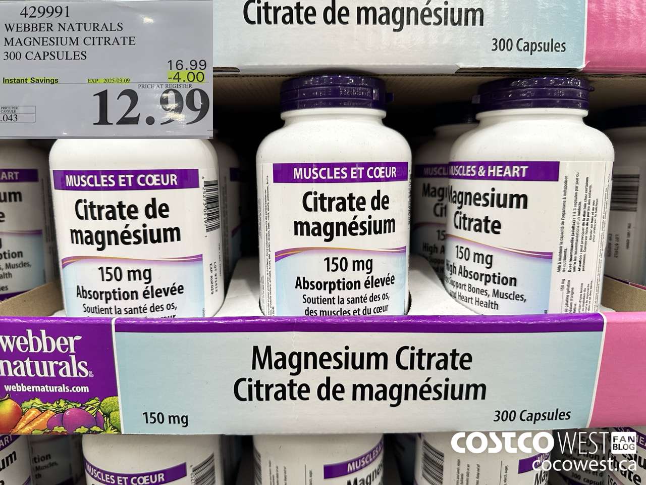 429991 WEBBER NATURALS MAGNESIUM CITRATE 300 CAPSULES ($4.00 INSTANT SAVINGS EXPIRES ON 2025-03-09) $12.99
