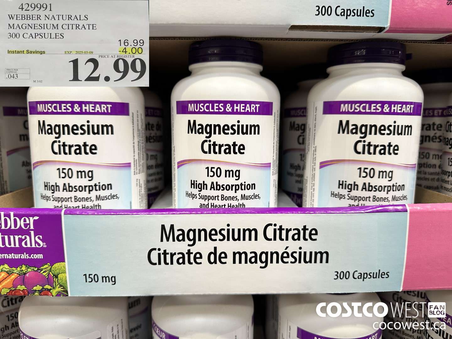 429991 WEBBER NATURALS MAGNESIUM CITRATE 300 CAPSULES ($4.00 INSTANT SAVINGS EXPIRES ON 2025-03-09) $12.99