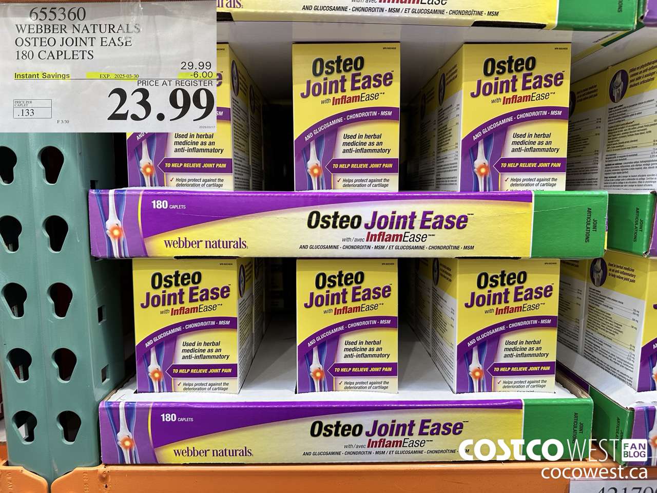 655360 WEBBER NAURALS OSTEO JOINT EASE 180 CAPLETS ($6.00 INSTANT SAVINGS EXPIRES ON 2025-03-30) $23.99