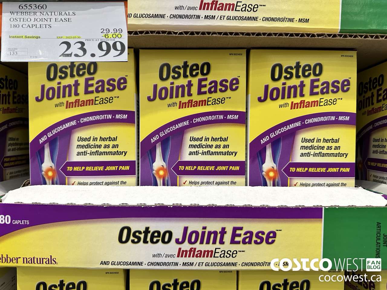 655360 WEBBER NAURALS OSTEO JOINT EASE 180 CAPLETS ($6.00 INSTANT SAVINGS EXPIRES ON 2025-03-30) $23.99