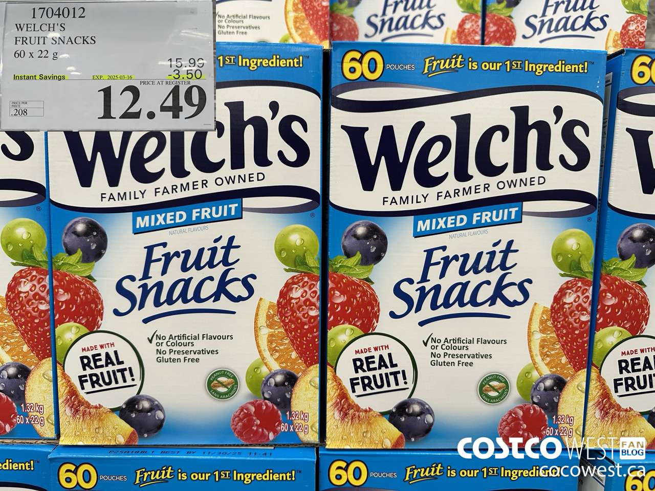 1704012 WELCH'S FRUIT SNACKS 60 X 22 G ($3.50 INSTANT SAVINGS EXPIRES ON 2025-03-16) $12.49