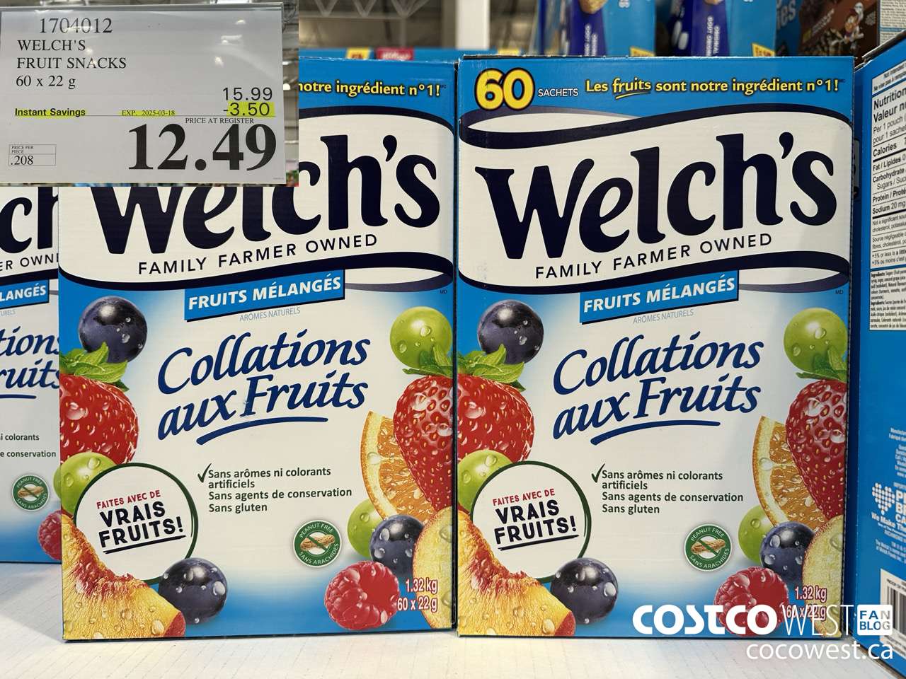 1704012 WELCH'S FRUIT SNACKS 60 X 22 G ($3.50 INSTANT SAVINGS EXPIRES ON 2025-03-18) $12.49