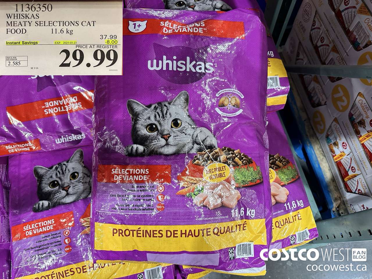 1136350 WHISKAS MEATY SELECTIONS CAT FOOD 11.6 kg ($8.00 INSTANT SAVINGS EXPIRES ON 2025-03-23) $29.99