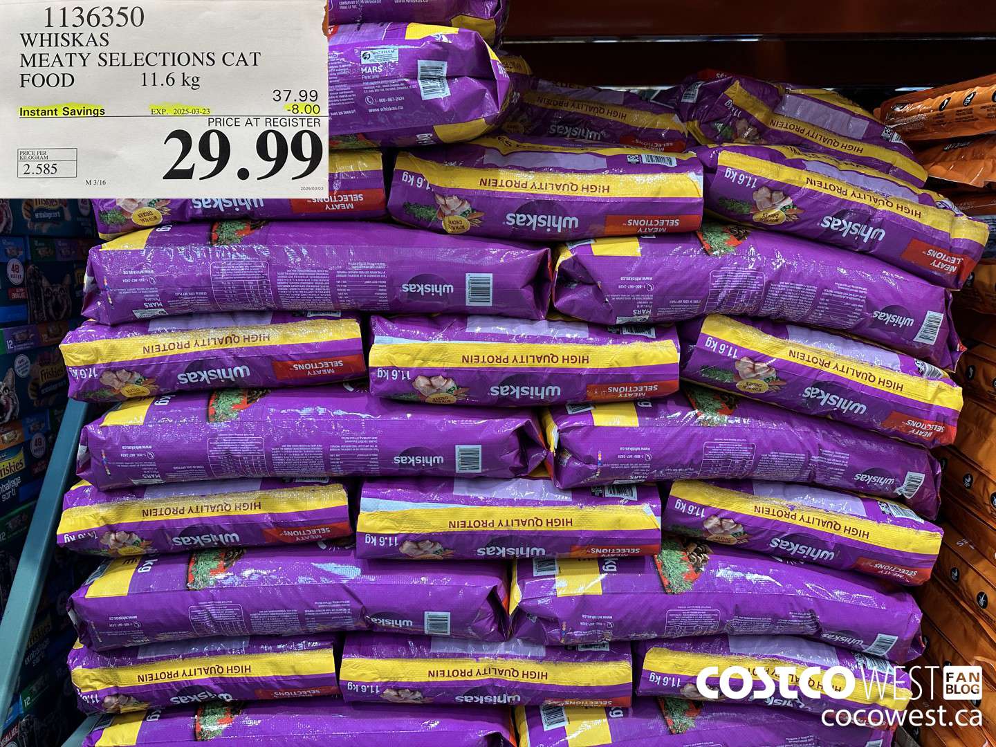 1136350 WHISKAS MEATY SELECTIONS CAT FOOD 11.6 kg ($8.00 INSTANT SAVINGS EXPIRES ON 2025-03-23) $29.99