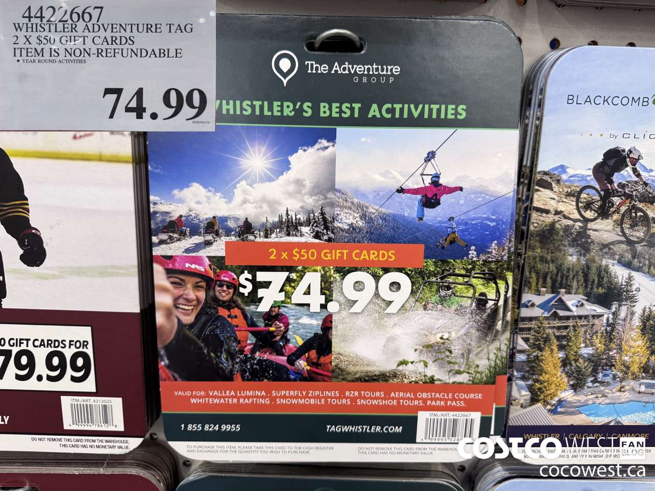 4422667 WHISTLER ADVENTURE TAG 2 X$50 GIFT CARDS $74.99