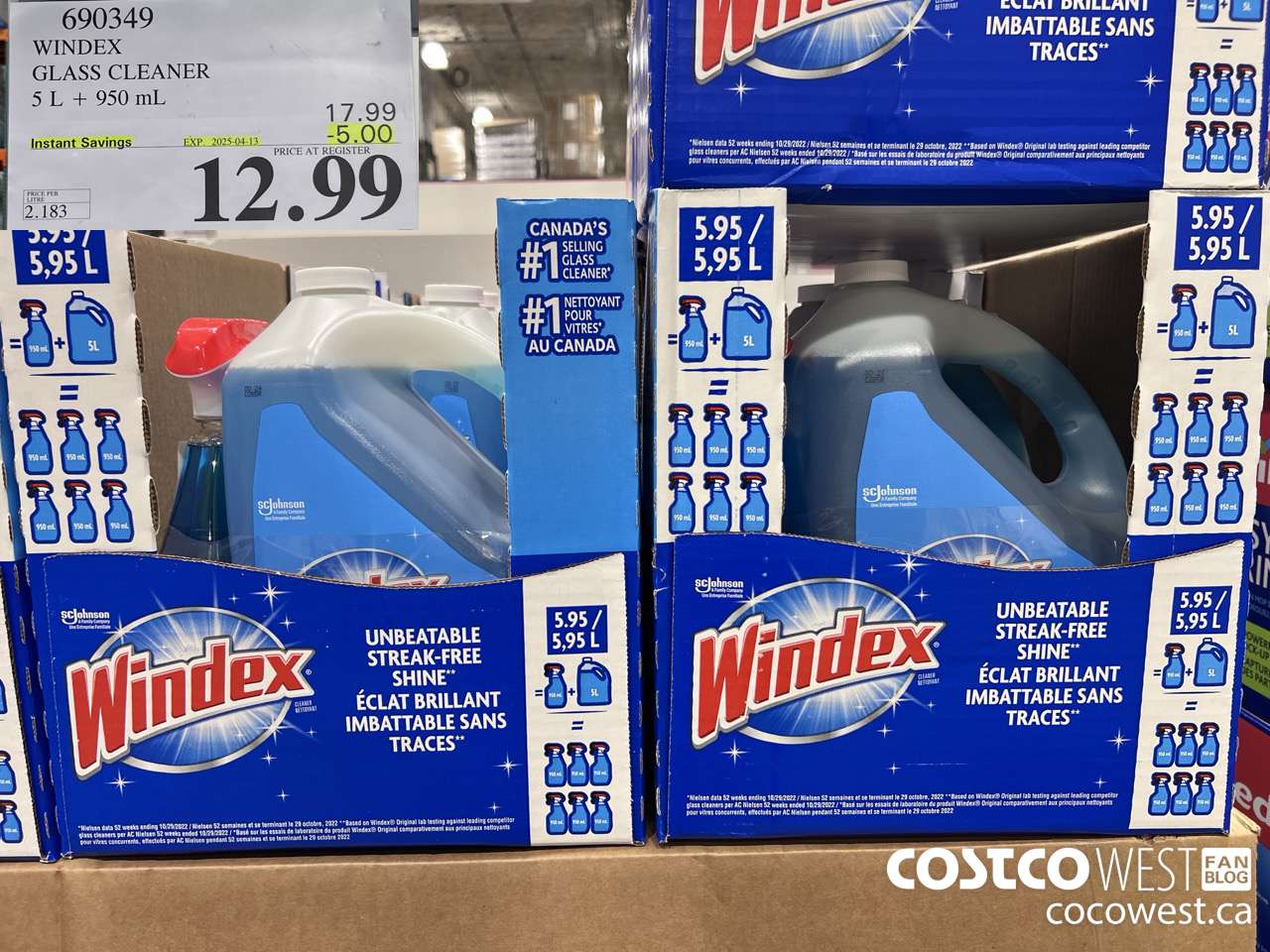 690349 WINDEX GLASS CLEANER 5L + 950ML ($5.00 INSTANT SAVINGS EXPIRES ON 2025-04-13) $12.99