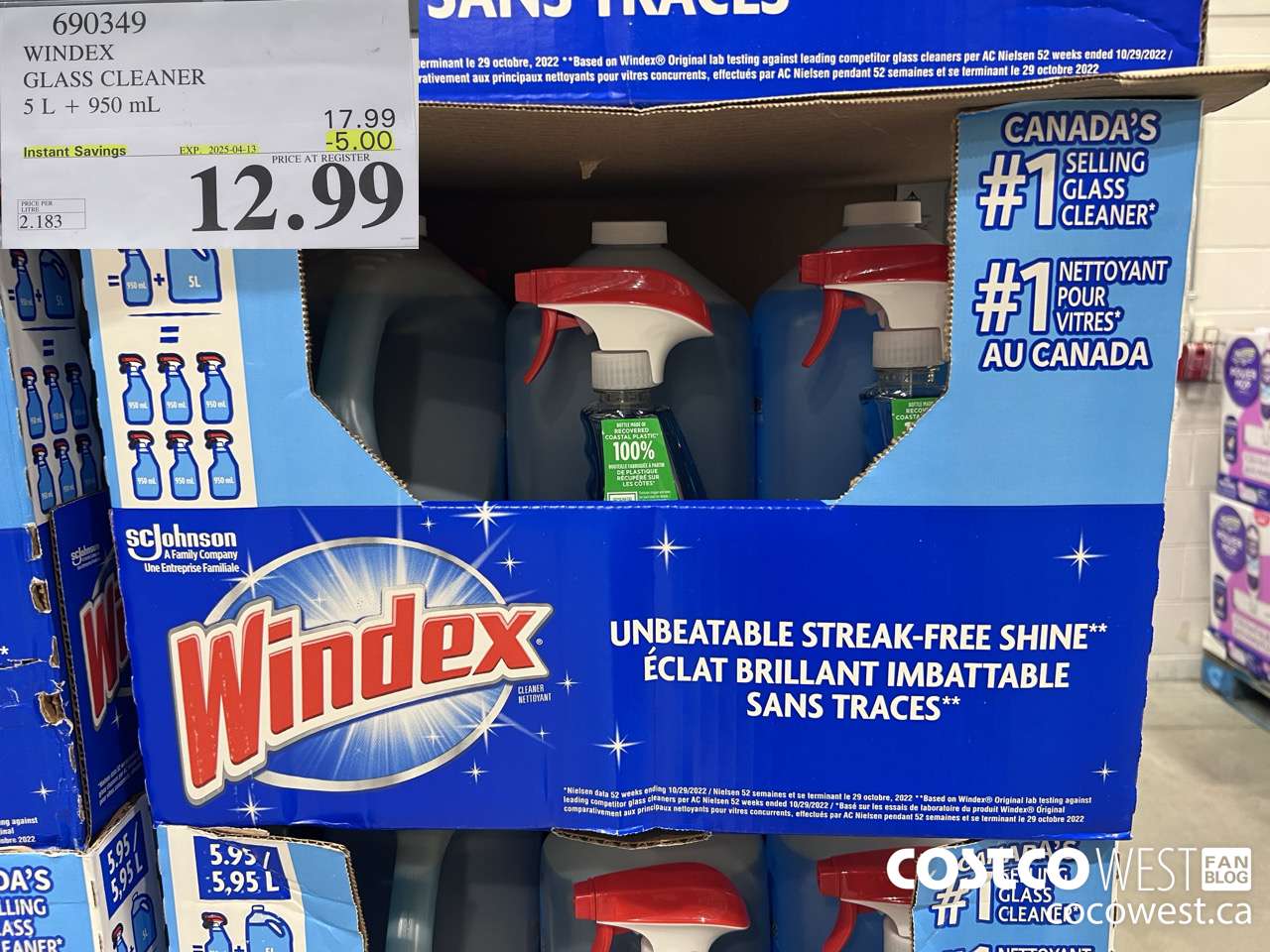 690349 WINDEX GLASS CLEANER 5L + 950ML ($5.00 INSTANT SAVINGS EXPIRES ON 2025-04-13) $12.99