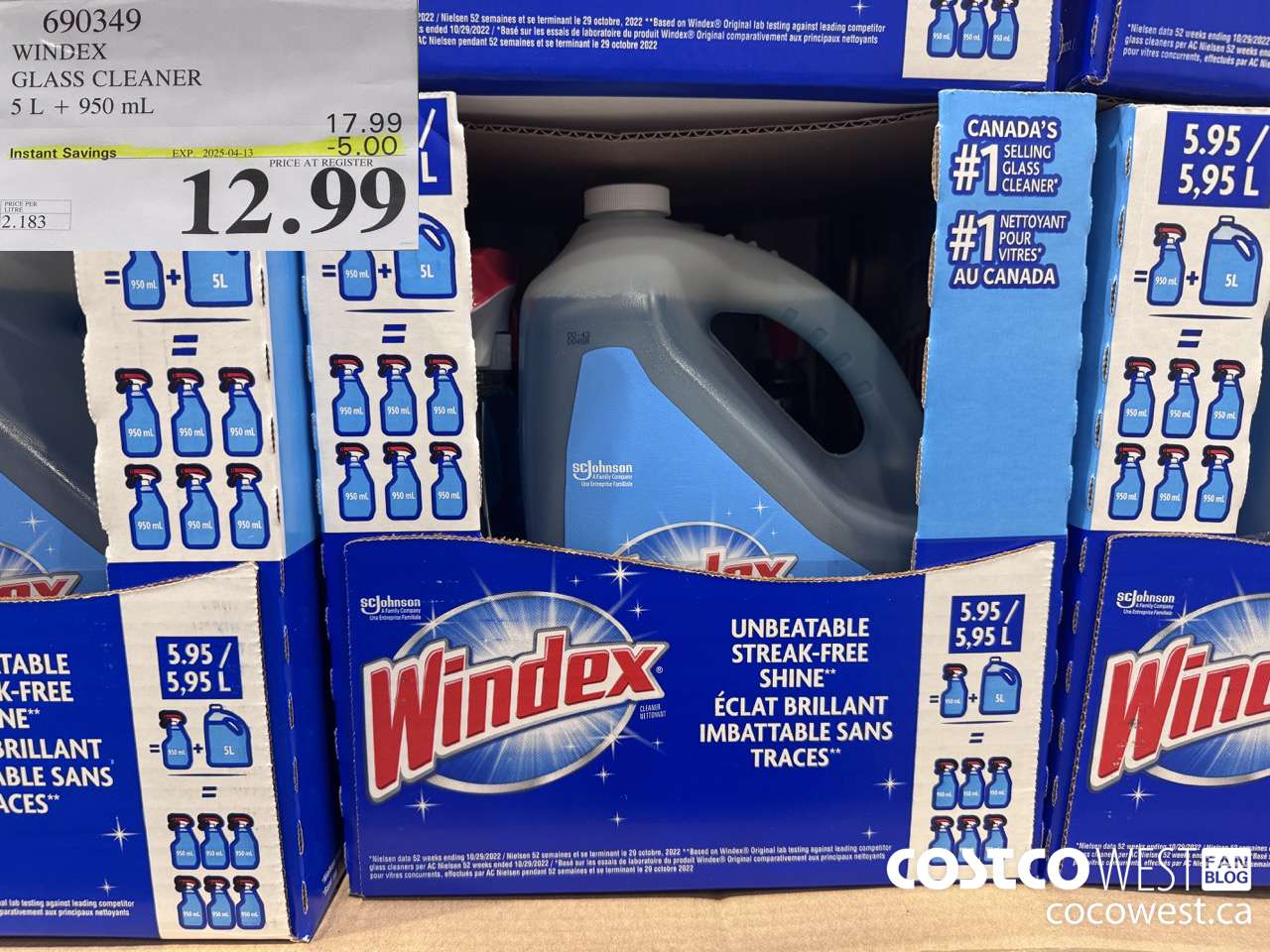 690349 WINDEX GLASS CLEANER 5L + 950ML ($5.00 INSTANT SAVINGS EXPIRES ON 2025-04-13) $12.99