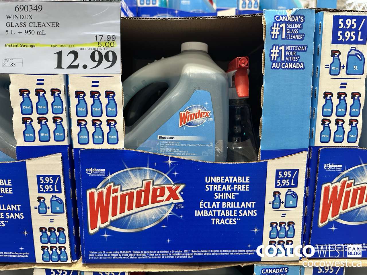 690349 WINDEX GLASS CLEANER 5L + 950ML ($5.00 INSTANT SAVINGS EXPIRES ON 2025-04-13) $12.99
