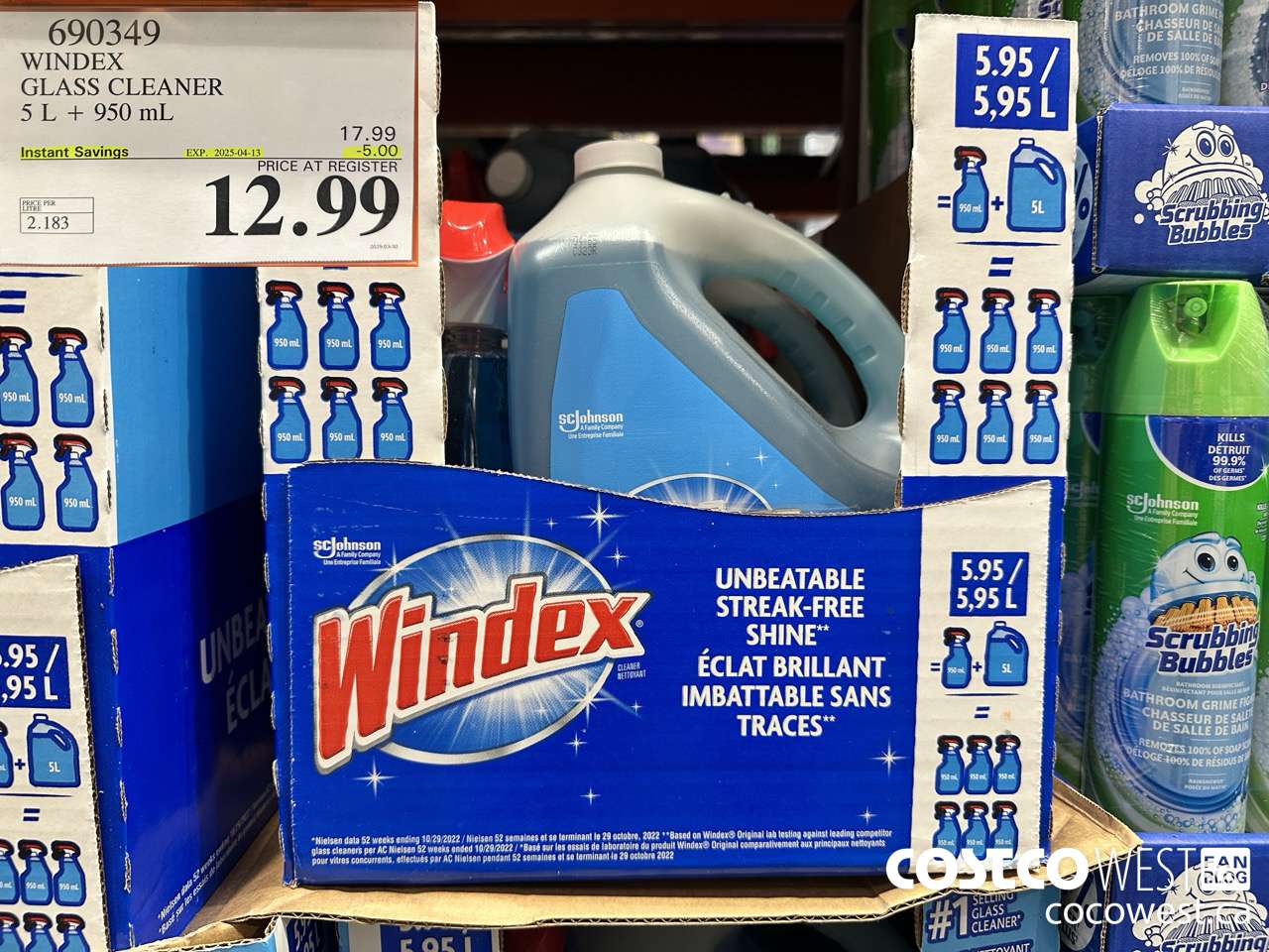 690349 WINDEX GLASS CLEANER 5L + 950ML ($5.00 INSTANT SAVINGS EXPIRES ON 2025-04-13) $12.99