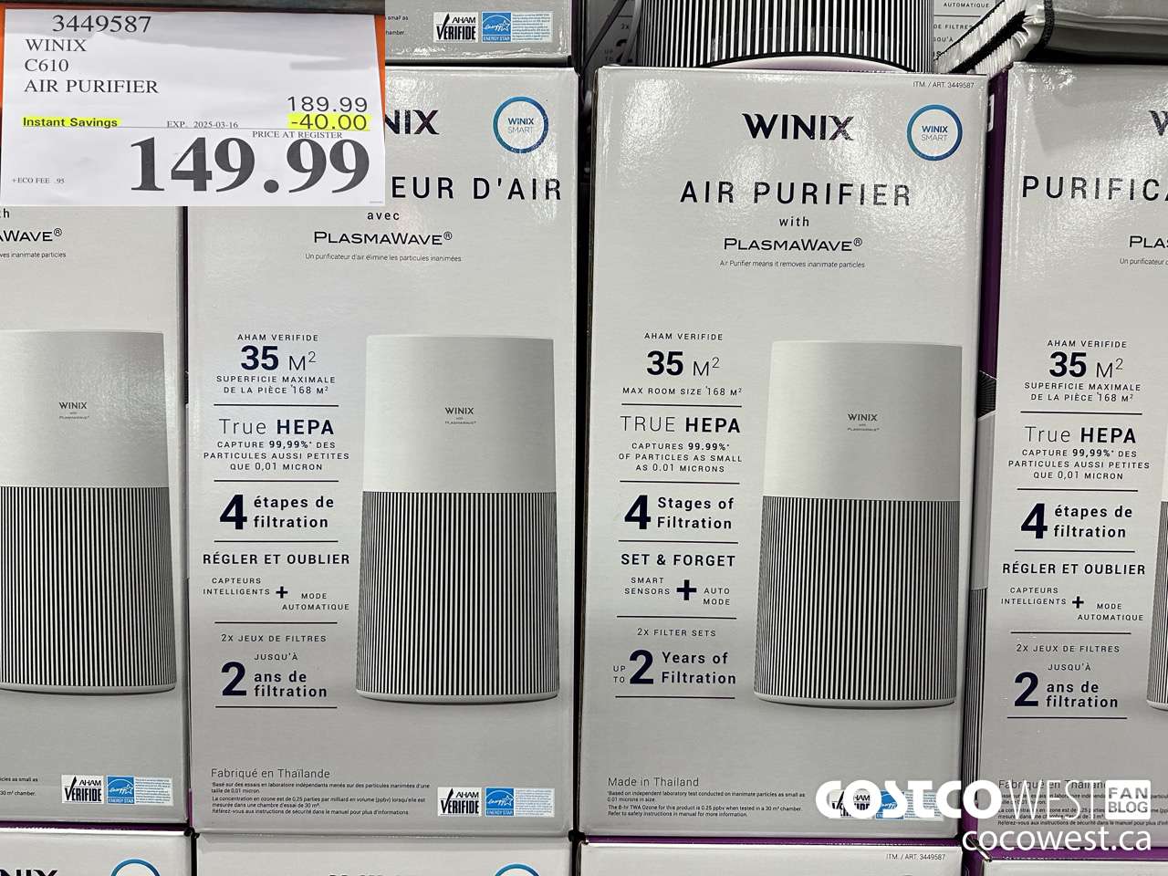 3449587 WINIX C610 AIR PURIFIER ($40.00 INSTANT SAVINGS EXPIRES ON 2025-03-16) $149.99