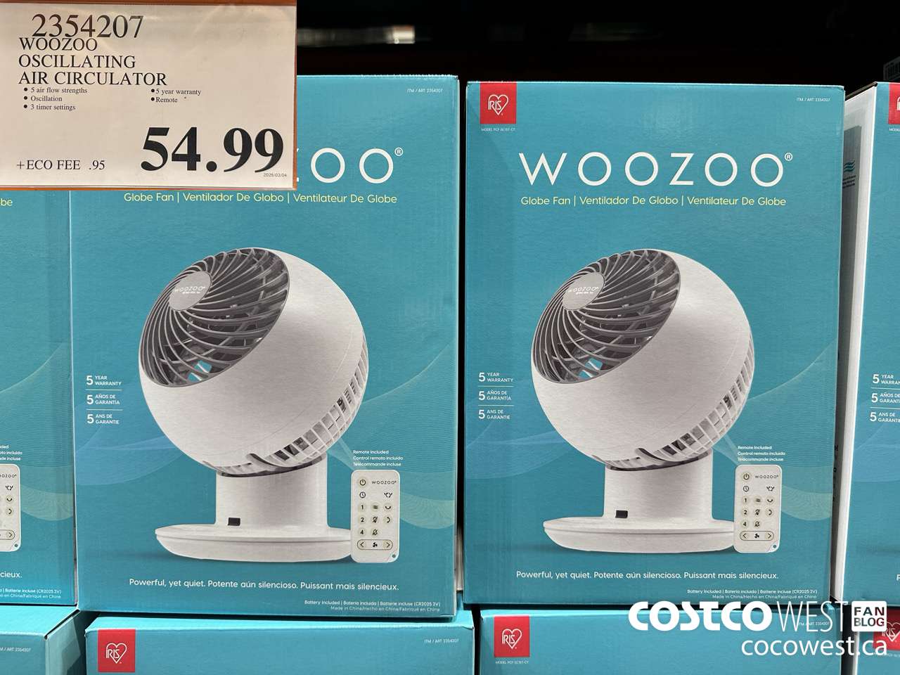 2354207 WOOZOO OSCILLATING AIR CIRCULATOR $54.99