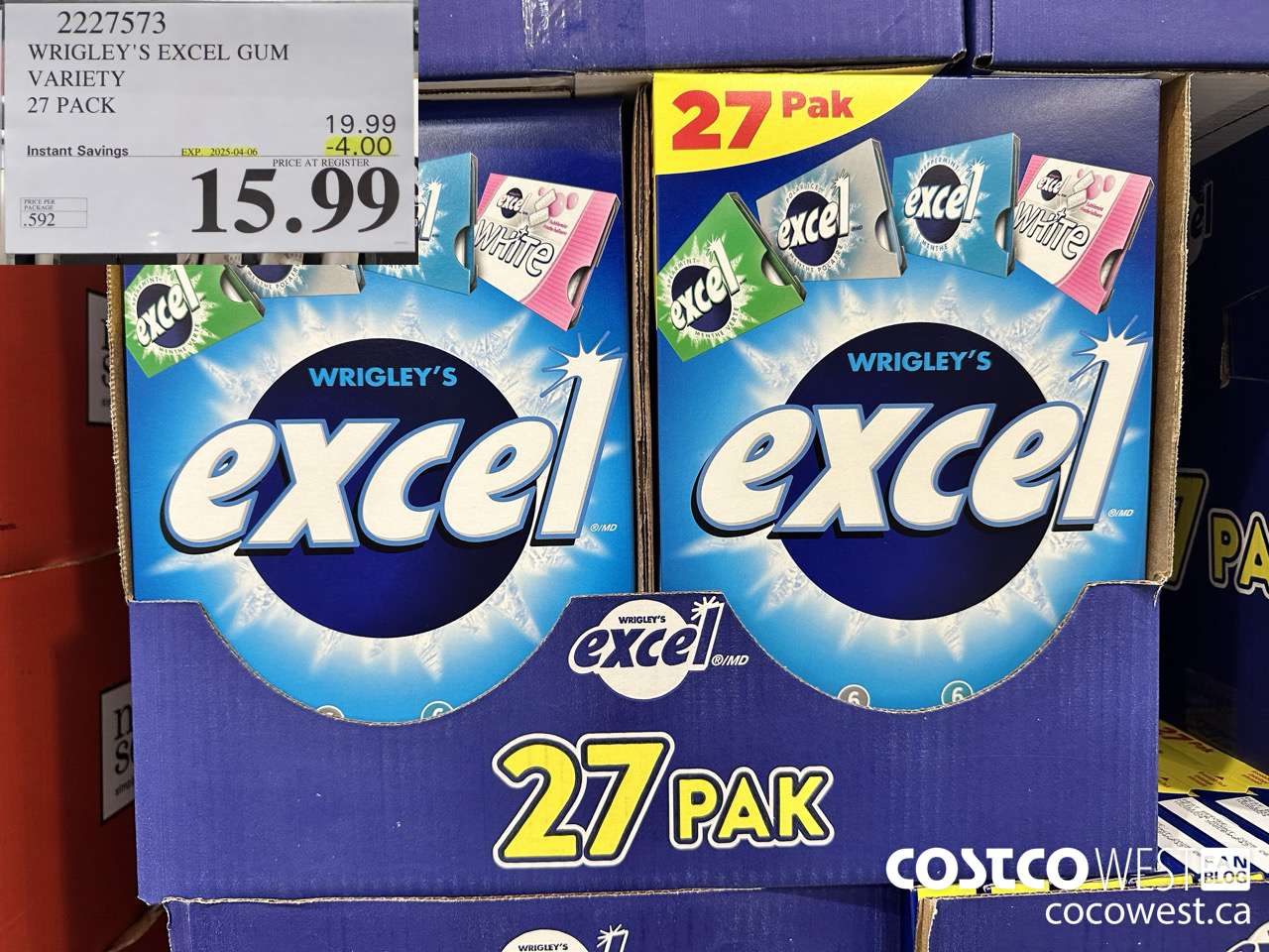 2227573 WRIGLEY'S EXCEL GUM VARIETY 27 PACK ($4.00 INSTANT SAVINGS EXPIRES ON 2025-04-06) $15.99