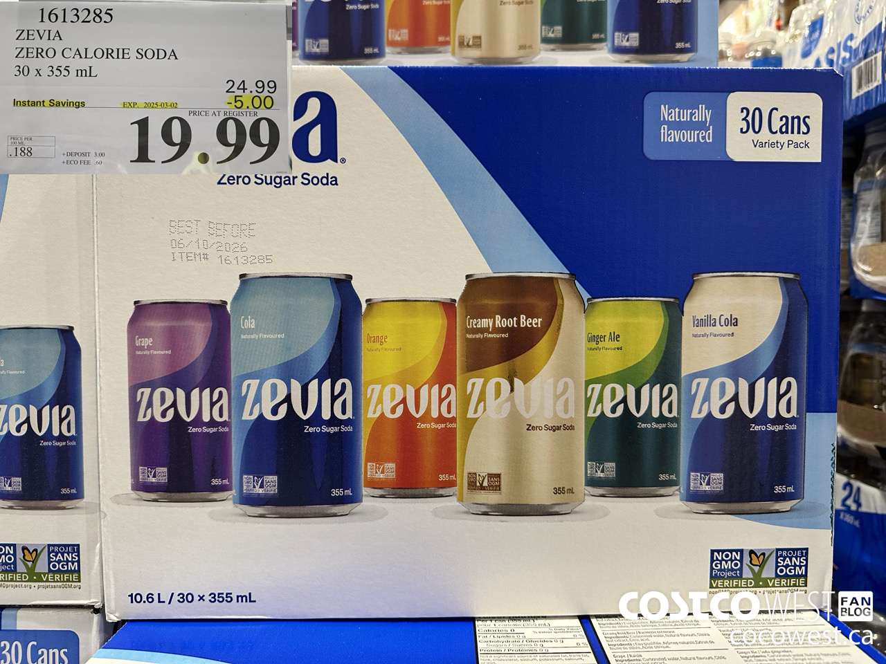 1613285 ZEVIA ZERO CALORIE SODA 30 X 355ML ($5.00 INSTANT SAVINGS EXPIRES ON 2025-03-02) $19.99