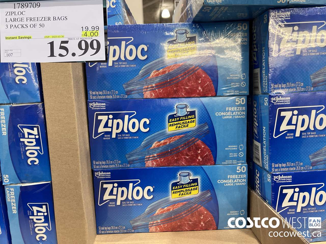 1789709 ZIPLOC LARGE FREEZER BAG 3 X 50 2025-01-9 ($4.00 INSTANT SAVINGS EXPIRES ON 2025-03-30) $15.99