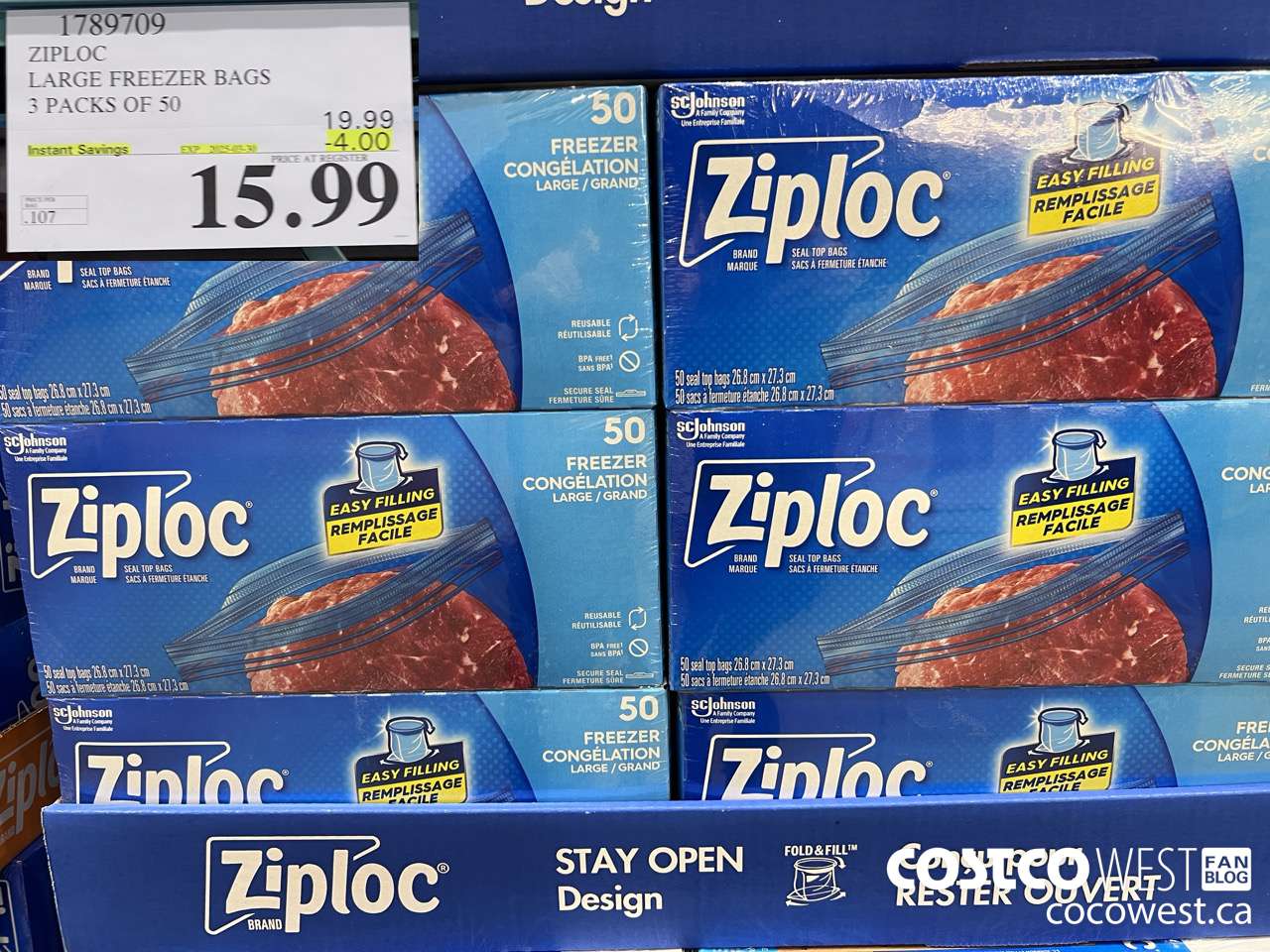 1789709 ZIPLOC LARGE FREEZER BAG 3 X 50 2025-01-9 ($4.00 INSTANT SAVINGS EXPIRES ON 2025-03-30) $15.99
