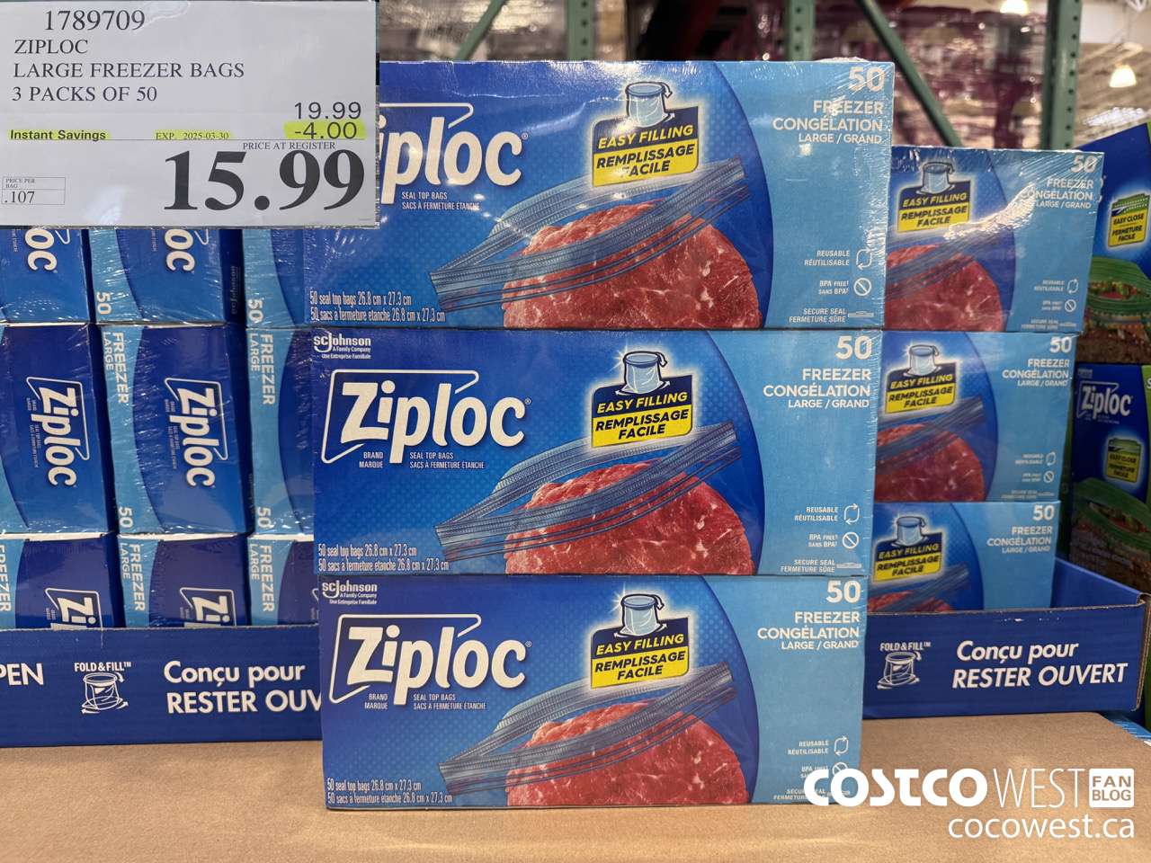 1789709 ZIPLOC LARGE FREEZER BAG 3 X 50 2025-01-9 ($4.00 INSTANT SAVINGS EXPIRES ON 2025-03-30) $15.99