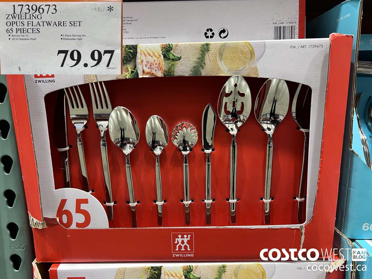 1739673 ZWILLING OPUS FLATWARE SET 65 PIECES $79.97