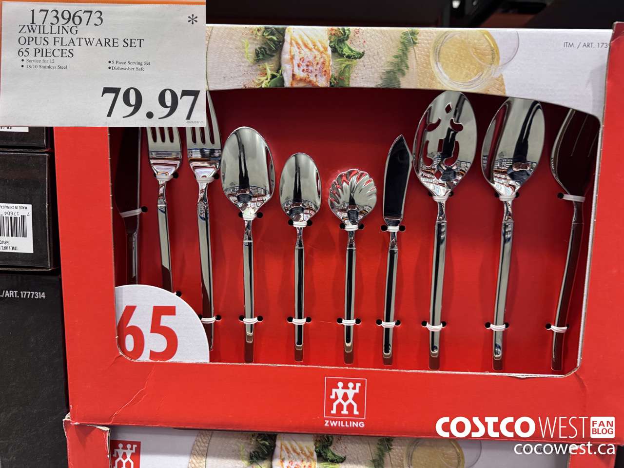 1739673 ZWILLING OPUS FLATWARE SET 65 PIECES $79.97
