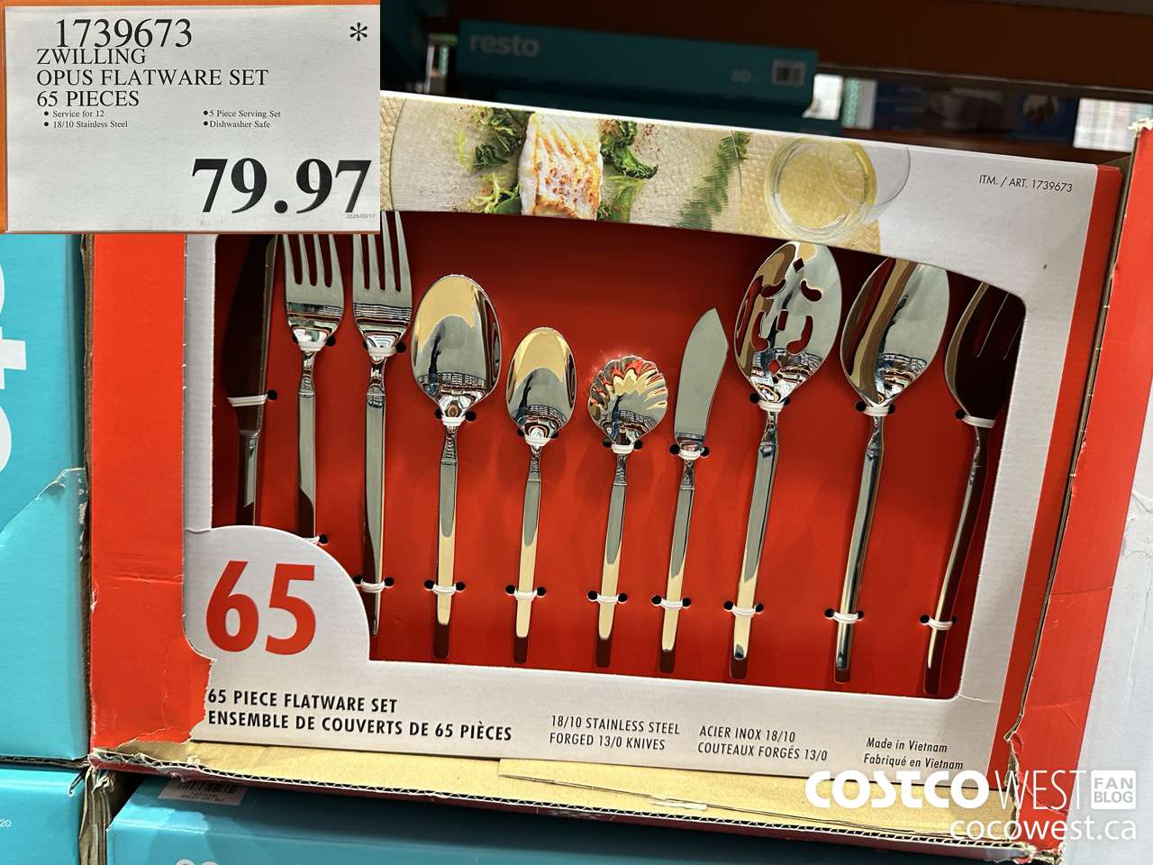 1739673 ZWILLING OPUS FLATWARE SET 65 PIECES $79.97