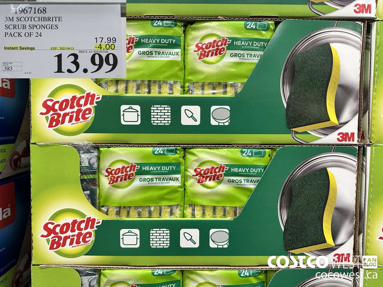 1967168 3M SCOTCHBRITE SCRUB SPONGES PACK OF 24 ($4.00 INSTANT SAVINGS EXPIRES ON 2025-04-13) $13.99