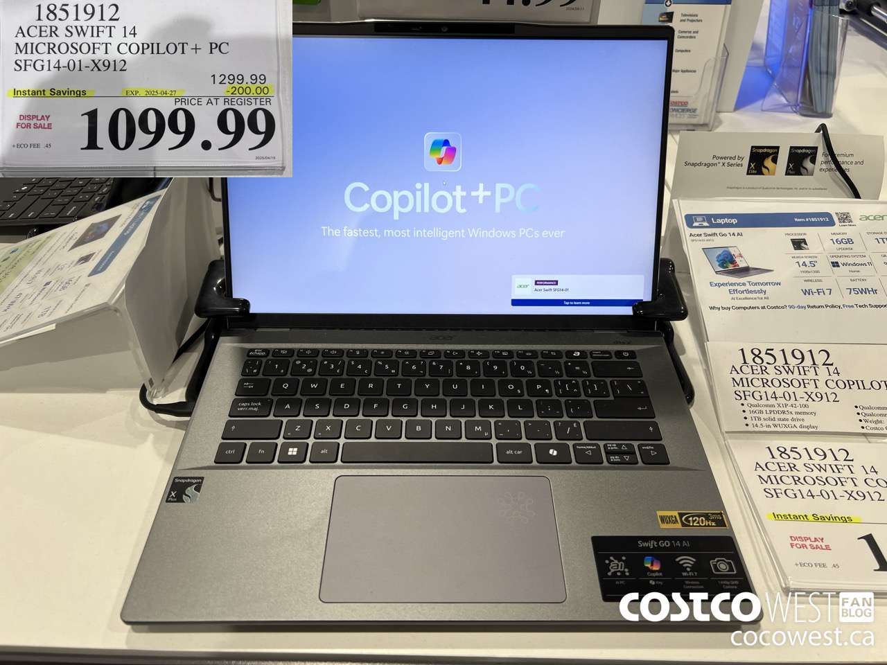 1851912 ACER SWIFT 14 MICROSOFT COPILOT + PC SFG14-01-X912 ($200.00 INSTANT SAVINGS EXPIRES ON 2025-04-27) $1099.99