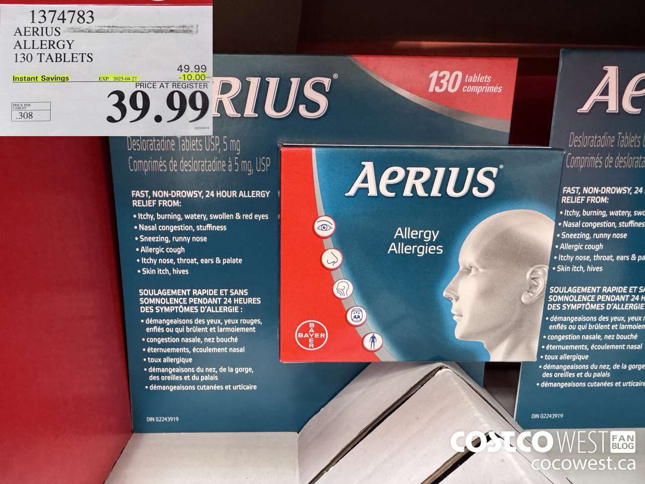 1374783 AERIUS ALLERGY 130 TABLETS ($10.00 INSTANT SAVINGS EXPIRES ON 2025-04-27) $39.99