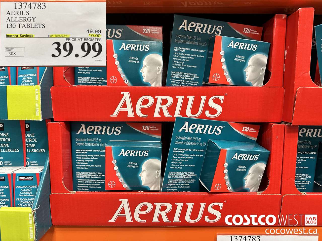 1374783 AERIUS ALLERGY 130 TABLETS ($10.00 INSTANT SAVINGS EXPIRES ON 2025-04-27) $39.99