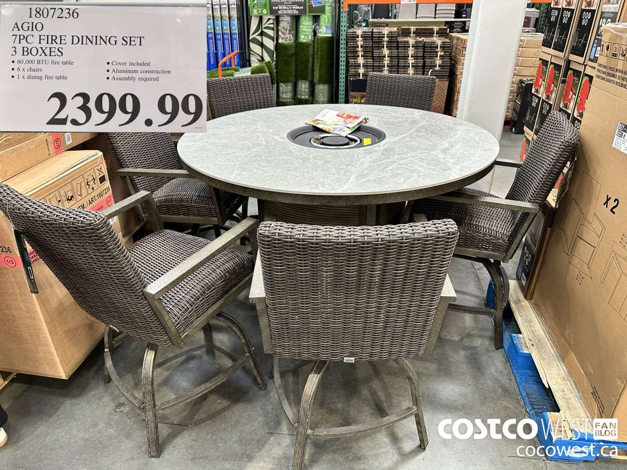 1807236 AGIO 7PC FIRE DINING SET 3 BOXES $2399.99
